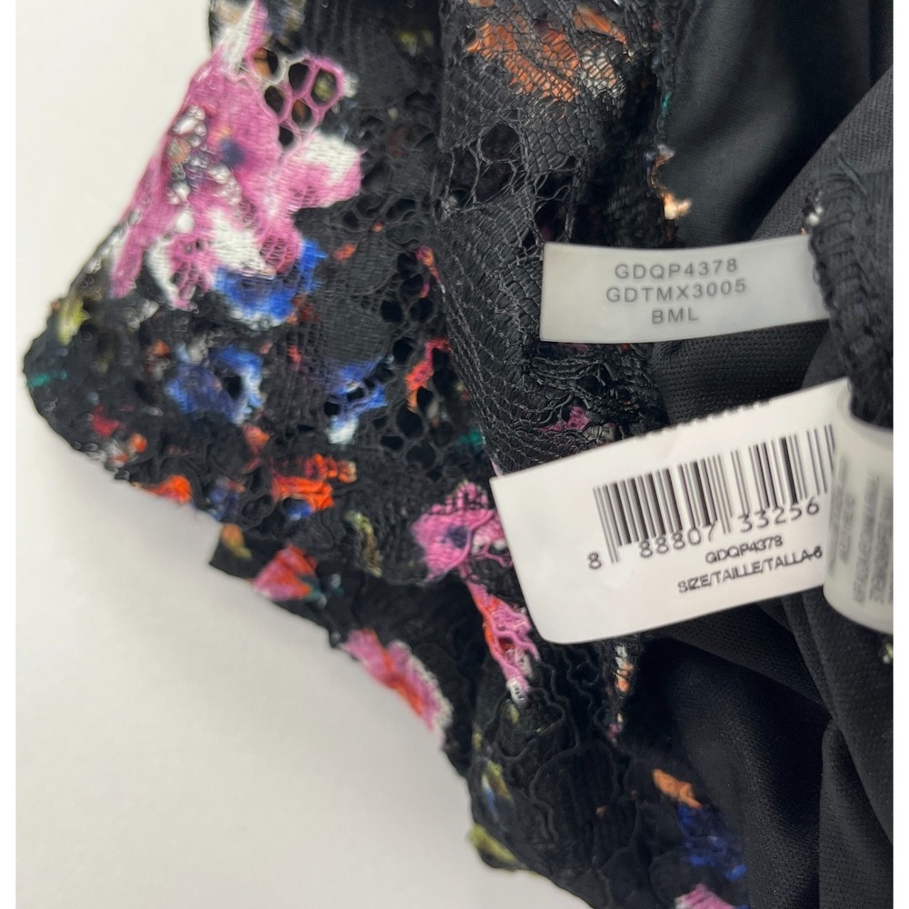 Guess Trumpet Dress Black Multicolor Floral Lace Sz 6 Y2K Romantic Whimsy - Picture 15 of 16